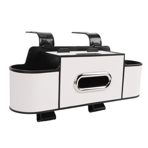 Tnfeeon Car Back Seat Organizer, Tissue Dispenser Headrest Storage Box with Dual Cup Holders Deep Slots and Two Bottom Hooks for SUV Truck Sedan Parents Road Trip Use Keeps Items Off (Cream White) — view 4