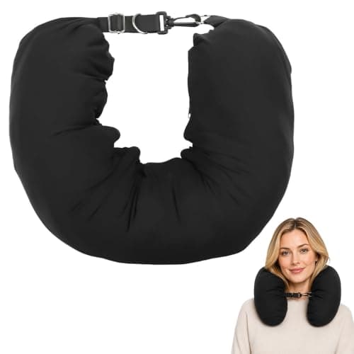 Inflatable Travel Pillow, Black Portable U-Shaped Neck Pillow for Aeroplane Flights Car Train Office, Soft Multifunctional Head Rest Cushion with Compact Carry Bag for Adults Kids Long Journey Sleep