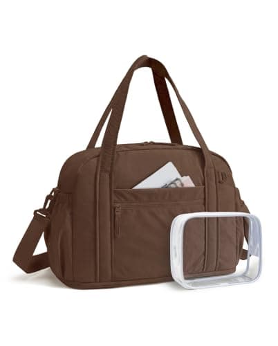 BAGSMART Gym Bag Women, 24L Weekend Bags Duffel with Toiletry Bag, Brown