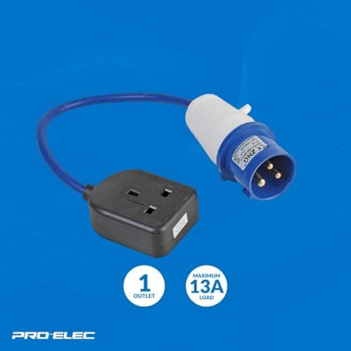 PRO ELEC 16A Mains Socket to CEE Plug Converter, 230V, Blue, 350mm — view 2