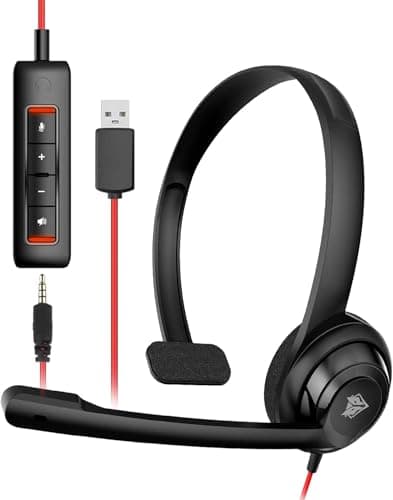 NUBWO HW02 USB Headset with Microphone Noise Cancelling &in-line Control, Ultra Comfort Computer Headset for Laptop pc, On-Ear Wired Office Call Center Headset for Boom Skype Webinars, 5 Packs — view 2