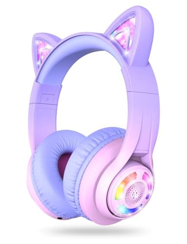 iClever BTH13 Kids Headphones Wireless Girls LED Cat Ear Travel Gift