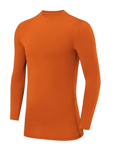 PowerLayer Kids Base Layer Long Sleeve Compression Shirt. Lightweight and Moisture Wicking Thermal Top for Football, Rugby, Soccer and Gym for Boys - Orange, 12-14 Years