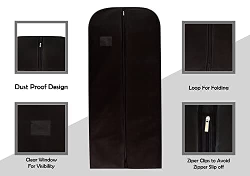 Wedcova Suit Covers for Men | Hanging Garment Bags | Travel Blazer & Jacket Bag | Clothes Storage Cover with Zipper | Suits Carrier Moth Proof Protector | (24'' x 54'') | Pack of 3 | Black — view 5