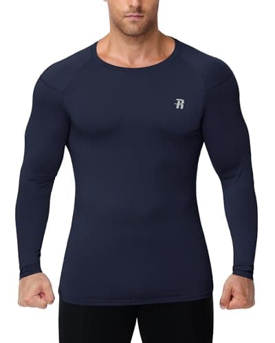 Runhit Men's Compression Long Sleeve Top, 2 Pack Thermal Base Layer Shirts Breathable Undershirt for Cycling Football Outdoor Sports Black+Navy Blue L — view 2