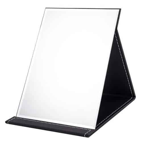 OWLKELA 21x15cm Portable Folding Mirror, PU Leather, Black HD