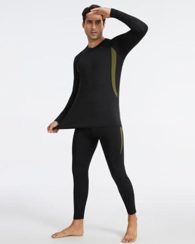 Mexholin Men's Thermal Underwear Mens Thermal Base Layer Set Long Sleeve Top & Bottom Winter Warm Quick Dry Long Johns for Workout Skiing Running Black/Navy L — view 2