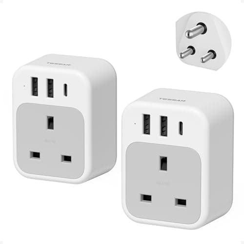 TESSAN UK to India Plug Adapter, Type D India Travel Adapter with USB C