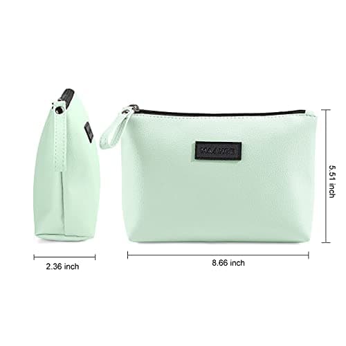 Small Cosmetic Bag for Purse MAANGE Small Makeup Bag Portable Travel Makeup Pouch Waterproof PU Leather Make up Bag with Handle Cute Versatile Zipper Pouch for Women (Green) — view 3