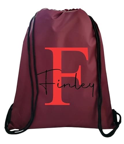 JJLC Personalised PE School Bag Drawstring Sports Bag Initial & Name (Maroon) — view 5