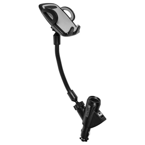 Gadpiparty Dual Usb Port Car Charger Phone Holder Mount with Cigarette Lighter Socket Compatible with 3 to 6.5 Inch Phones Dashboard Mount for Navigation and Charging