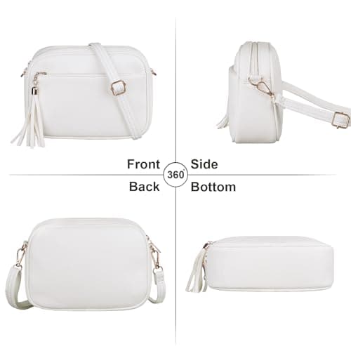 Kememo Small Cross body Bag for Women, Faux Leather Handbags & Shoulder Bags Camera CrossBody Bag with Adjustable Wide Strap for Travel Shopping Work Daily Use, White — view 6