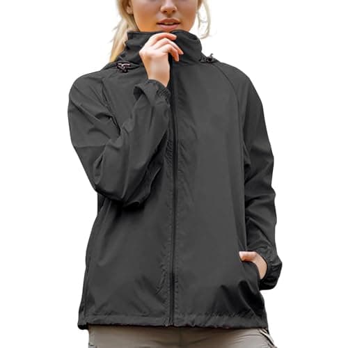 Womens Waterproof Running Jacket Quick Dry Lightweight Raincoat Hooded Rain Jacket Thin Sunscreen Water-Resistant Sports Hiking Walking Jackets Spring Autumn Summer Rain Coats Sun Protection Coat