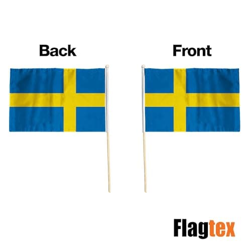 Flagtex Sweden Pack of 2 Hand Waving Flag (9x6 Inch) - Premium Wooden Stick Hand Flag 9x6 Inch Natural Wood Pole European Blue Yellow Nordic Cross Flag Events Parades Celebrations — view 6