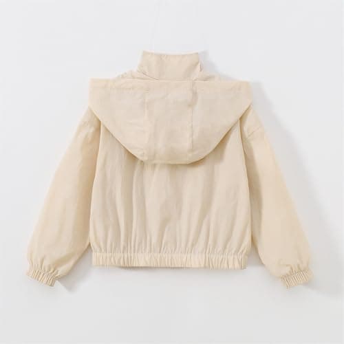 Boys Girls Rain Jacket Spring Fall Waterproof Zipper Hooded Raincoat Teen Kids Plain Lightweight Windbreaker with Pockets Breathable Packable Rain Coat (UK, Age, 11 Years, 12 Years, Regular, Beige) — view 4