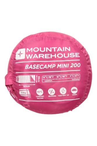 Mountain Warehouse Basecamp 200 Mini Sleeping Bag - 2 Season, 160 * 65cm, Insulated Kids Travel Sleep Essential - For Spring Summer, Camping & Travel Bright Pink — view 5