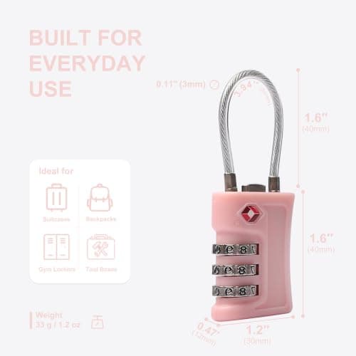UP Security Luggage Locks TSA Approved 2 Pack, Small Padlock Combination, TSA Locks for Luggage, Travel Combo Padlock with Code, for Suitcase, Backpack Zipper, Locker, Gun Case (Black+Pink) — view 4