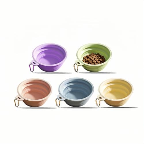 Collapsible Dog Bowl 5 Pack, Silicone Travel Pet Bowl with Carabiner