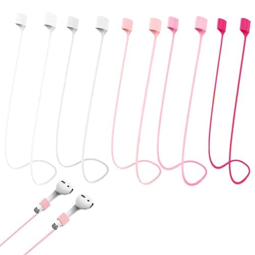 Leeneen 5 Pack Wireless Headphones Anti-Lost Rope,Soft Silicone Anti-Lost Airpod Neck Strap Lanyard for Airpods pro12345,for Running,Fitness,Dancing (pink white)