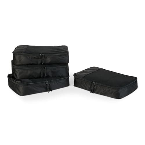 Amazon Essentials 4-Piece Packing Cubes Travel Accessories Set, Luggage Organiser with Double Zip, Mesh Top, 100% Polyester, Medium, Black (Previously Amazon Basics)