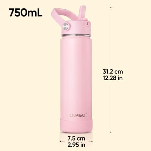 CIVAGO Insulated Stainless Steel Water Bottle with Detachable Straw, 750ml Metal Sports Drink Bottle with Bucket Handle, Leakproof Reusable Flask with Silicone Boot for Travel, Dishwasher Safe, Navy — view 6