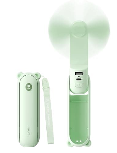 JISULIFE Handheld Mini Fan, 3 IN 1 USB Rechargeable Portable Fan [12-19 Working Hours] with Power Bank, Flashlight, Pocket Design for Travel/Summer/Concerts/Lash, Gifts for Women (Green)