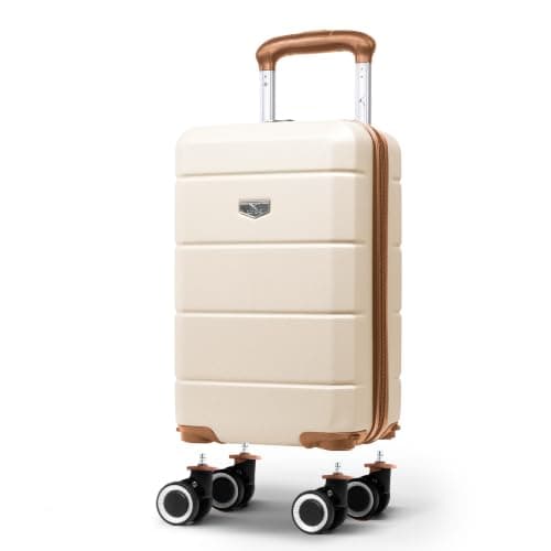 LUGG - Jetset 40cm Suitcase - 40x30x20cm- Ryanair Compatible - Underseat Size - Hard Shell ABS - Spinner & Removable Wheels - Lightweight Travel Luggage- Cream/Brown