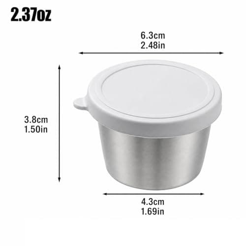 PandaEar 6 Pack 2.4 oz Stainless Steel Salad Dressing Containers with Lids, Sauce Condiment Containers with Leakproof Lids, Reusable Small Cups for Salad Dressing, Lunch Box, Travel & Meal Prep — view 3