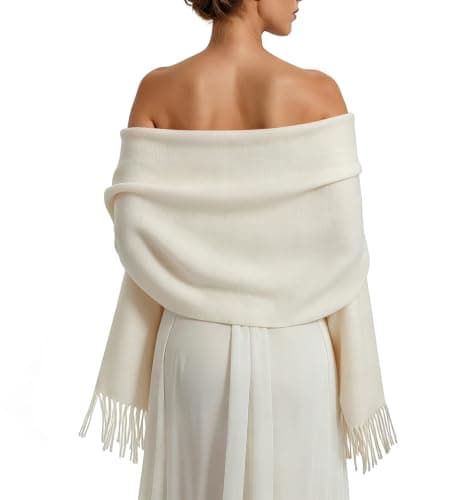 XuoAz Women's Fall Winter Shawl Wrap Large Fringe Scarf for Evening Dresses Travel, Solid Beige, Medium