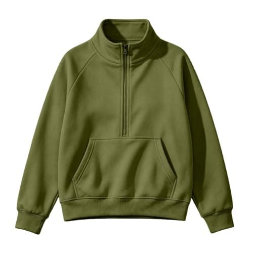 Womens Half Zip Pullover Sweatshirt,Fleece Stand Collar,Crop Thumb Hole Top — view 2