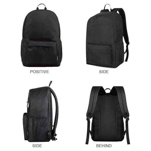 Plorede Black Backpack for School, Lightweight Daypack & Rucksack for Men, Women & Teenage Boys, Basic Book Bag for Students - Perfect for Travel, Work and Daily Use — view 5