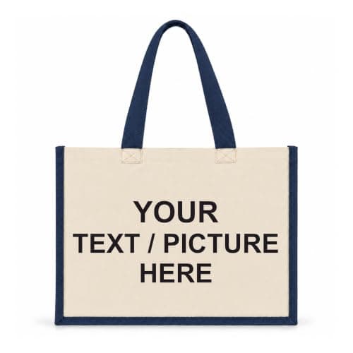 Printshirts Personalised Canvas Tote Bag – Custom Shopping Bag with Image, Logo or Text, Large Reusable Shoulder Bag, Natural Contrast Colour Handles, Personalised Gift Bag Navy