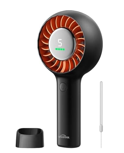 WHATOOK Portable Quiet Turbo Fan: 3-in-1 Handheld & Desk Fan with Base & Lanyard, Wide-Angle Airflow, Digital Display, USB-C Rechargeable, 5 Speeds, Up to 11H Cooling for Travel, Outdoor, Office, Gift
