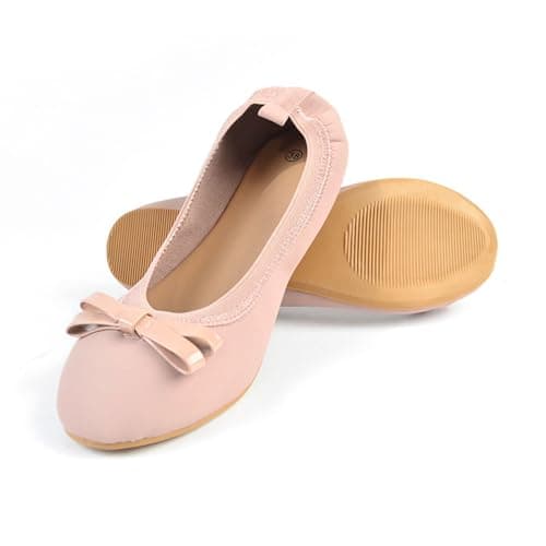 UK Ladies' Rollable Ballet Pumps Space-Saving Travel Flats Formal Wedding Shoes Women Memory Foam Collapsible Flats | Lightweight Foldable Design Pink — view 4