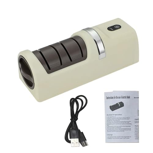 Haofy Kitchen Chef Electric Knife Sharpener with USB Port for Home and Camping, Dual Sharpening Options, Non-Slip Base, 7.1 Inch Size (Beige) — view 6