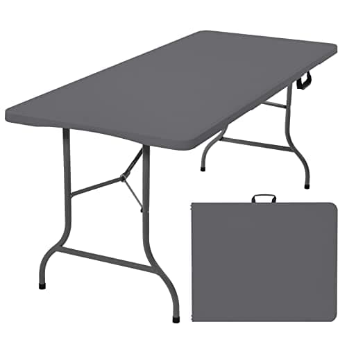 Rainberg 6ft Heavy Duty Plastic Folding Table for Picnic, Camping, Garden, Outdoor Dining, BBQ (Grey, 180cm x 75cm)