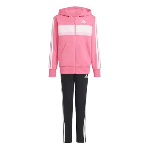 adidas Unisex Kids Seasonal Essentials Tiberio 3 Stripes Fleece Track Suit, pink fusion/white/clear pink, 13-14 Years