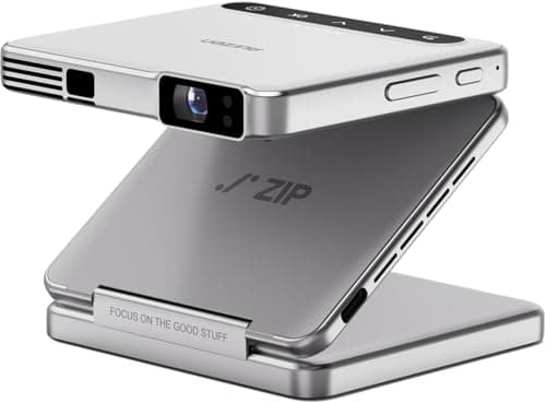 Aurzen ZIP Tri-Fold Truly Portable DLP Projector, Pocket Size, Zero-Lag Focus, One-Click Screen Mirroring, Full-Screen Mode, Type-C Fast Charging, 5,000mAh Battery, Indoor Outdoor Mini Projector,White