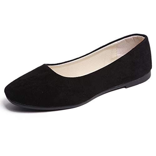 Women's Wide Width Flat Shoes Slip On Loafers Ladies Round Toe Low Top Suede Ballet Shoes Office Classic Dress Flats Lightweight Comfortable Travel Loafers Black — view 6