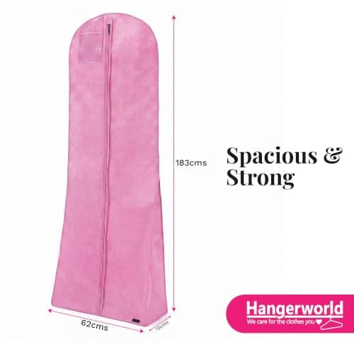 Hangerworld Breathable Dress Cover for Evening Dresses 183 cm Pink Garment Bag Wedding Dress — view 2