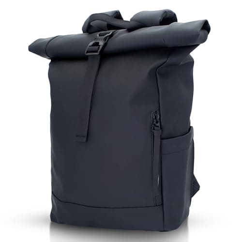 iNeq Roll Top Backpack Water Resistant Men and Women with Padded 15.6" Laptop & Tablet Compartments | Versatile Rolltop Rucksack | Expandable Travel Backpack for Work, School & Outdoors (Black)