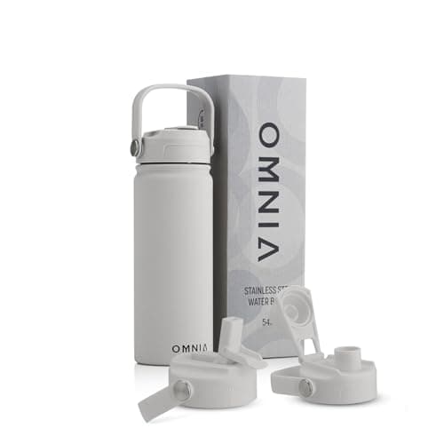 OMNIA NUTRIENTS Vacuum Insulated Stainless Steel Water Bottle, 2 Lids (Straw & Spout) Leakproof, BPA-Free, Reusable Flask Ideal for Travel and Outdoors (Stone Grey - 540 ml)