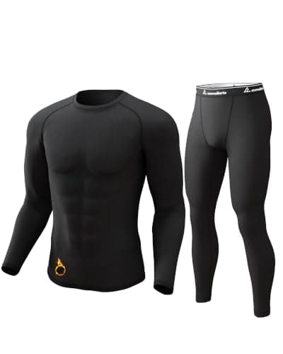 CL convallaria Men's Thermal Underwear Set Ultra Soft Fleece Lined Long Johns Winter Gear Base Layer Top and Bottom Set Sport Style Black
