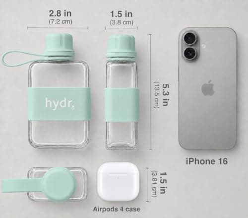 hydr Mini Flat Water Bottle for Handbags | 240ml Slim Leakproof BPA-Free Tritan Small Water Bottle (Lake Blue) — view 3