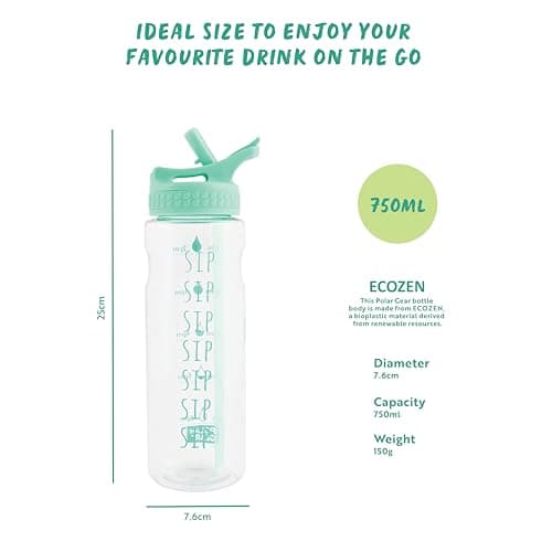 Polar Gear Motivational 750ml Water Bottle With Straw - BPA Free, Time Markings - Running & Sports Bottle, Reusable for Work, School, Cycling, Mint — view 3