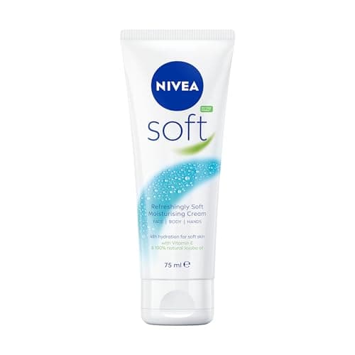 NIVEA Soft Moisturising Cream (75ml), 48H Moisturising Cream for Face, Body and Hands with Vitamin E and Jojoba Oil, Hand Lotion Moisturises Deeply, Vegan Formula Day Moisturiser