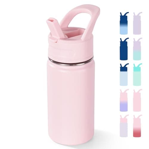 Fijinhom Kids Water Bottle for School, 360ml/12oz, Toddler Water Bottles with Straws, Stainless Steel Vacuum Insulated Water Bottles for Boys&Girls, Leak-Proof, BPA-Free,Pink