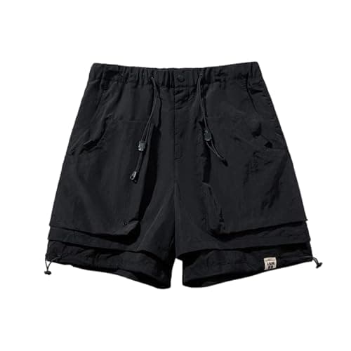 Men's Outdoor Utility Cargo Shorts with 9 Pockets for Work, Hiking & Adventure, Durable Ripstop Fabric, Quick-Dry, Multi-Color Options (Black, M)