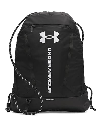 Under Armour Unisex Hustle Sackpack, Water-Resistant Rucksack for Sports and Outdoor Pursuits, Essential Sports Bag with Front Pocket,Black/Black/White,OSFM