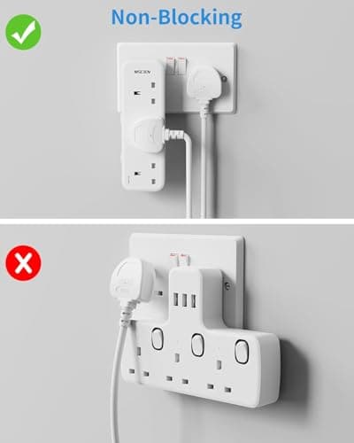 Mscien 3 Gang Plug Adaptor with LED Indicators, White, 3250W — view 3